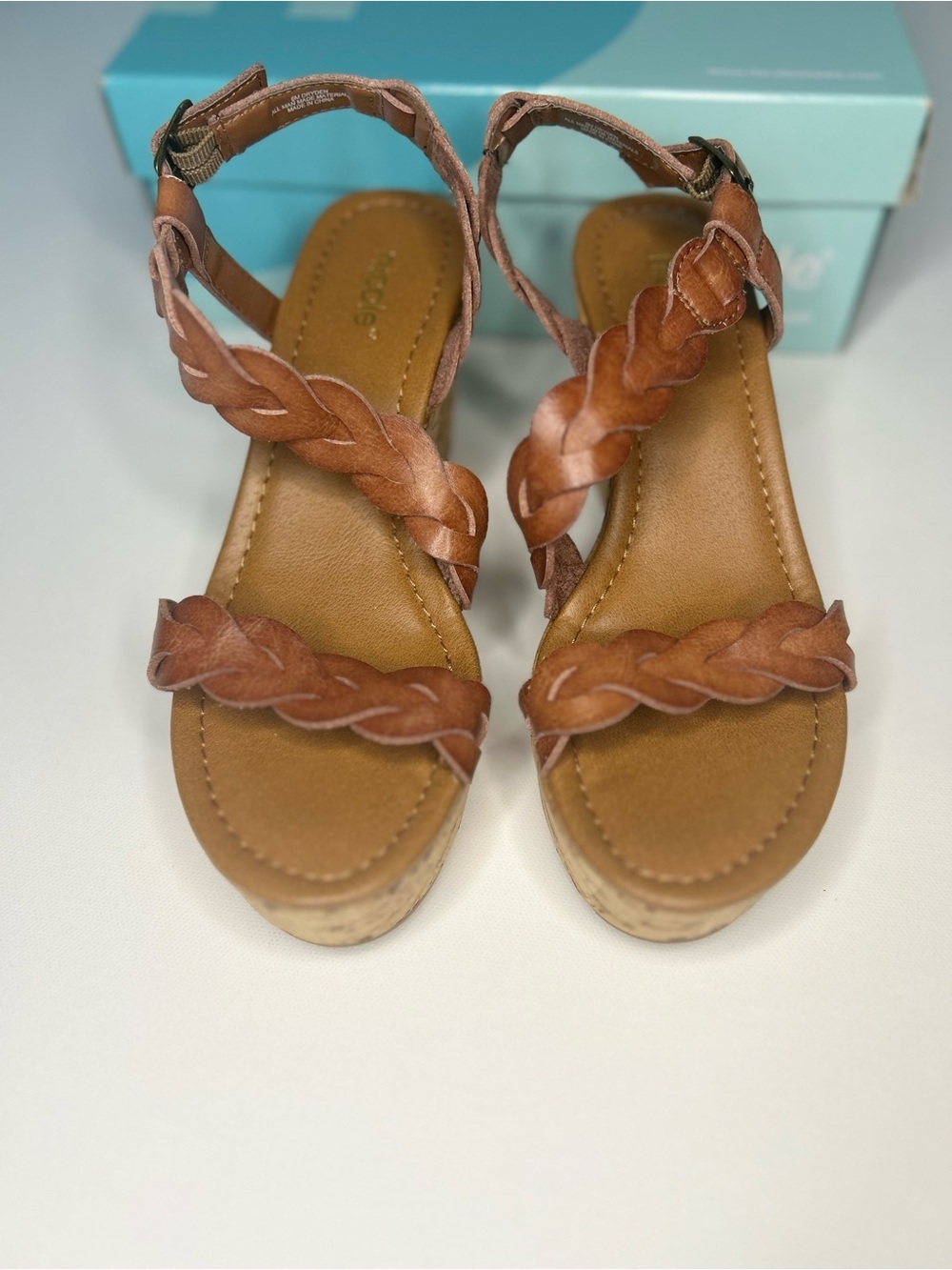 Nicole Dryden Braided Cork Wedge Sandals Brown 6 New In Box